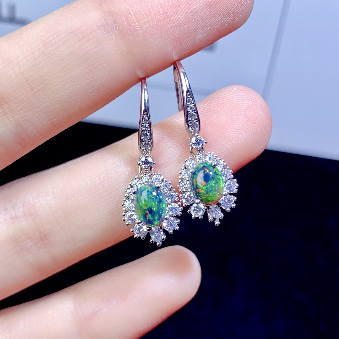 Opal Earrings Dangle - Natural Black Opal Earrings Women's Silver