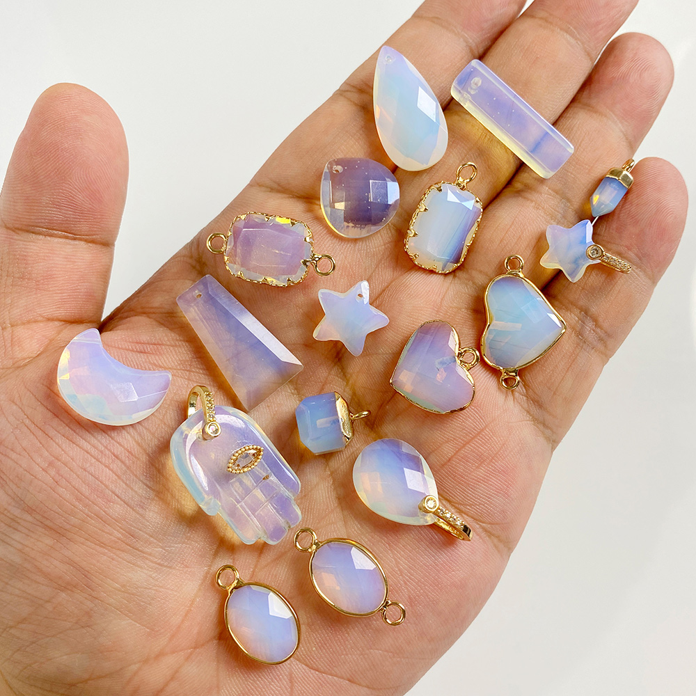 Opal Earrings Dangle - 2pcs White Opal Pendants Charms Water
