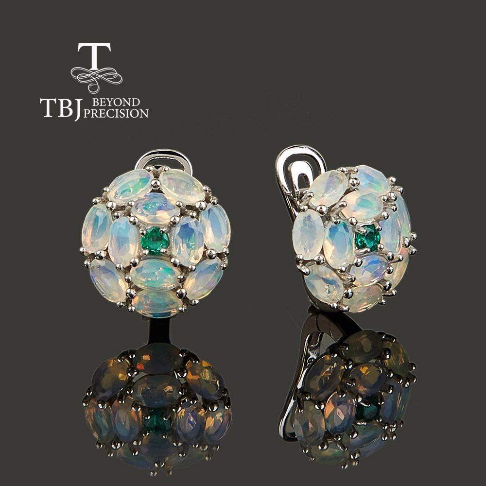 Opal Earrings Dangle - Women's 925 Sterling Silver round Design
