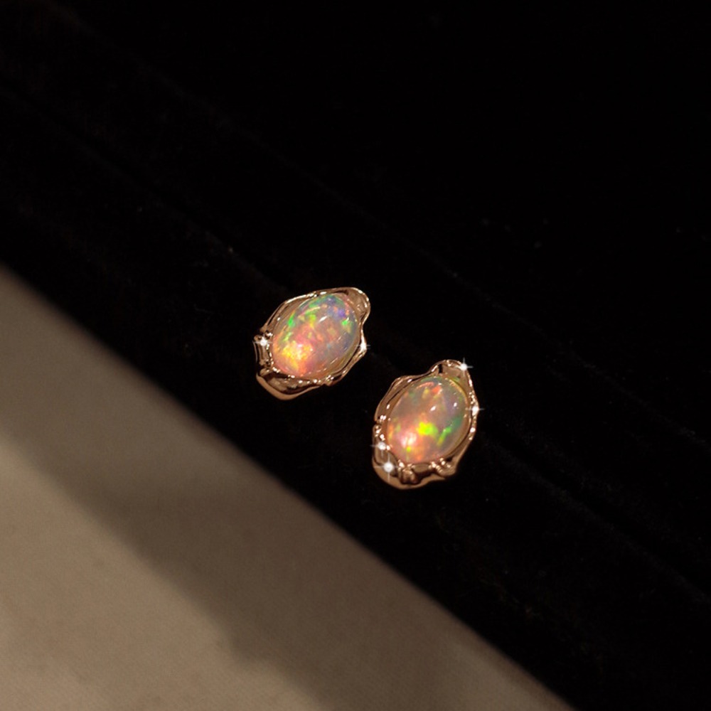Opal Earrings Dangle - Vintage Temperament 925 Sterling Silver Iridescent