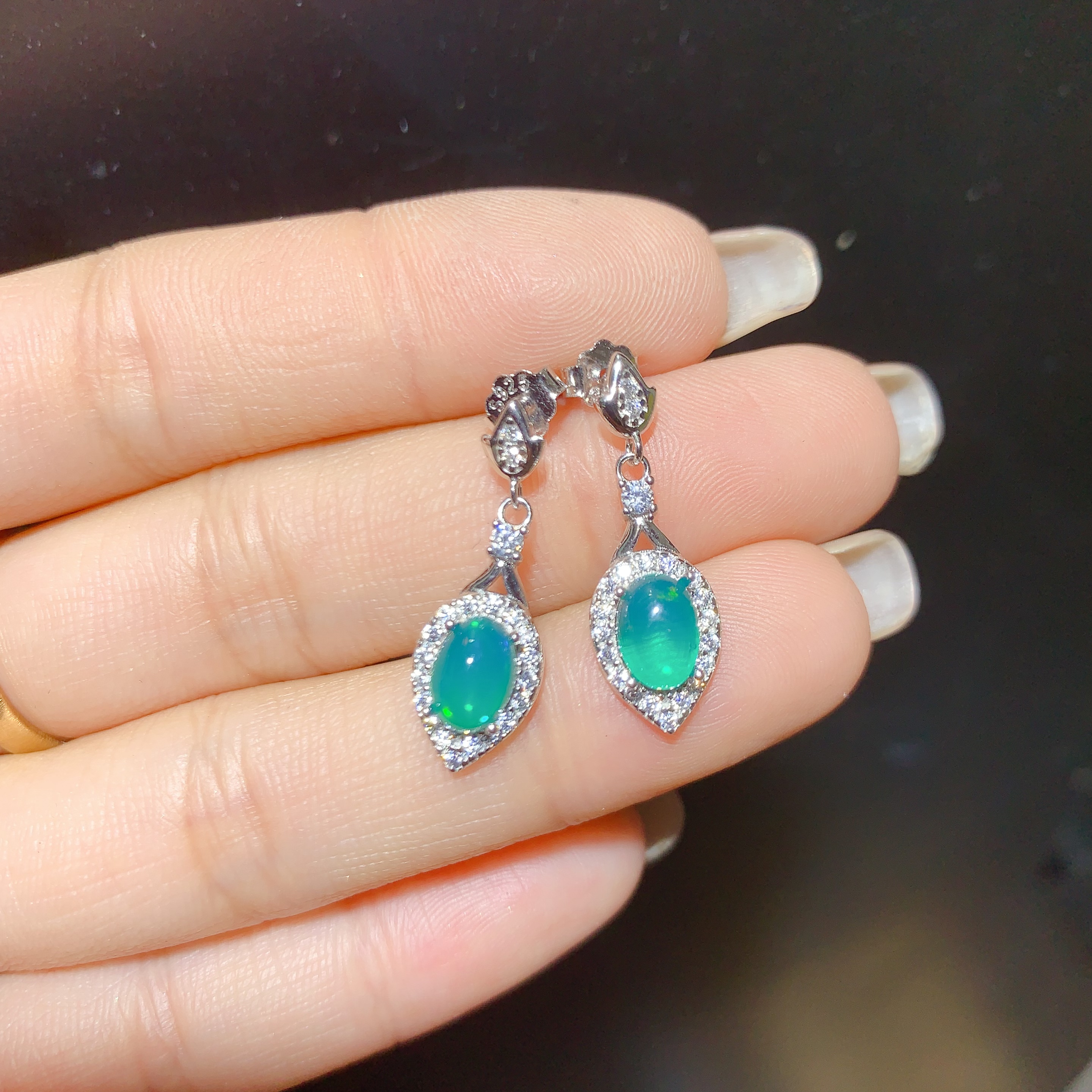 Opal Earrings Dangle - FS 5*7mmNatural Green Opal Earrings S925