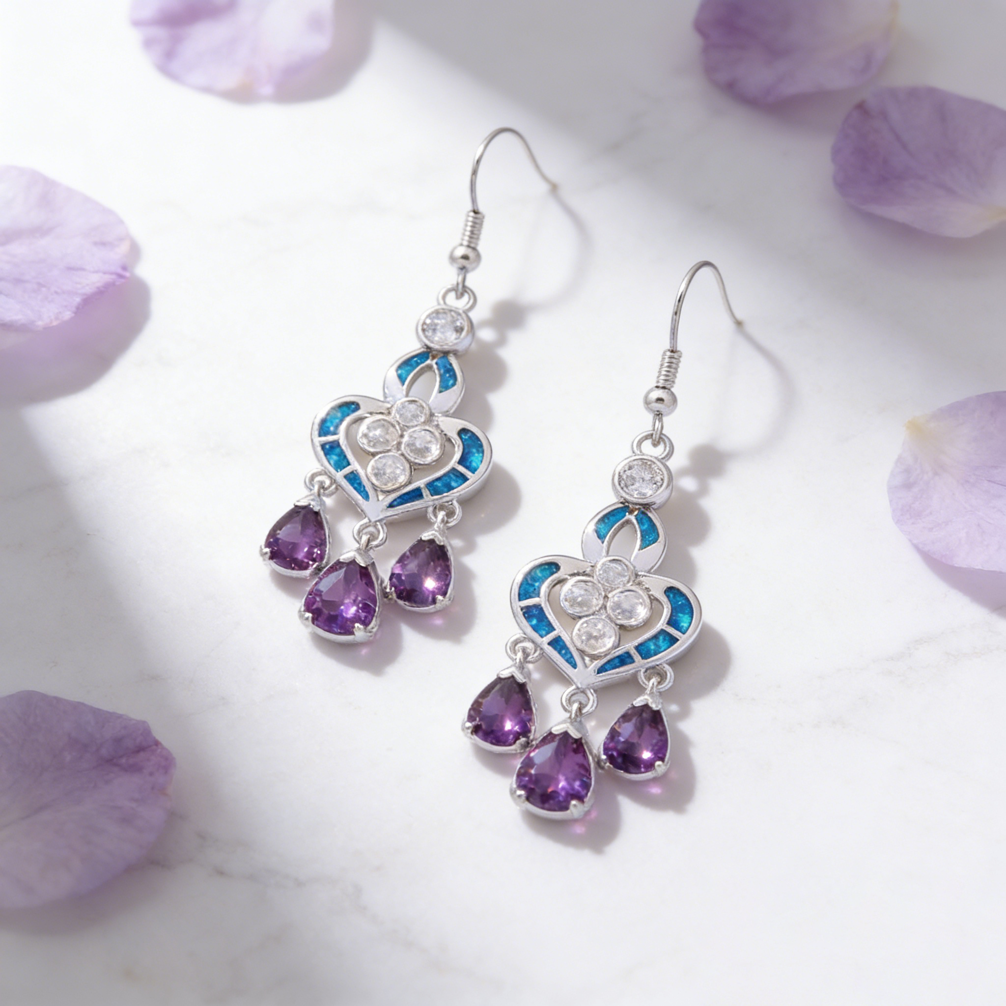 Heart Shape Earrings with Blue - Opal Earrings Dangle 评论和价格