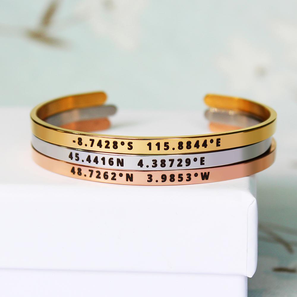 4mm Width Custom Coordinates B - Rose Gold Bracelet 评论和价格