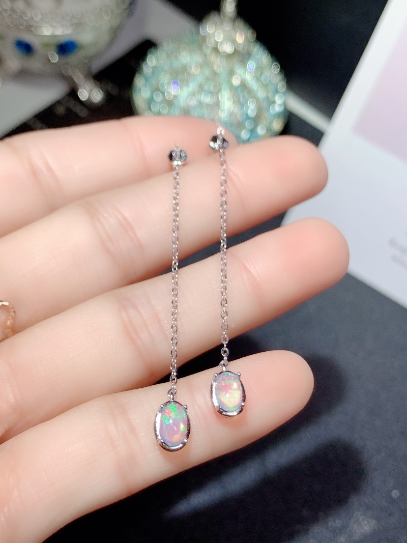 Oval 4*6MM Natural Opal Drop E - Opal Earrings Dangle 评论和价格