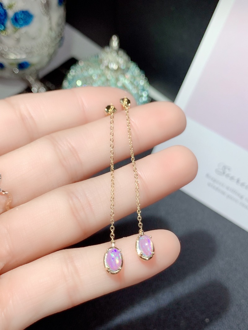 Oval 4*6MM Natural Opal Drop E - Opal Earrings Dangle 评论和价格