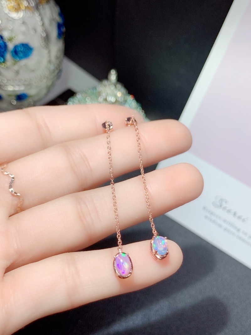 Oval 4*6MM Natural Opal Drop E - Opal Earrings Dangle 评论和价格
