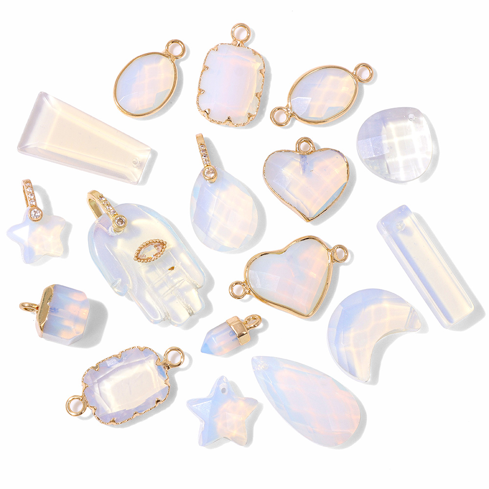 2pcs White Opal Pendants Charm - Opal Earrings Dangle 评论和价格